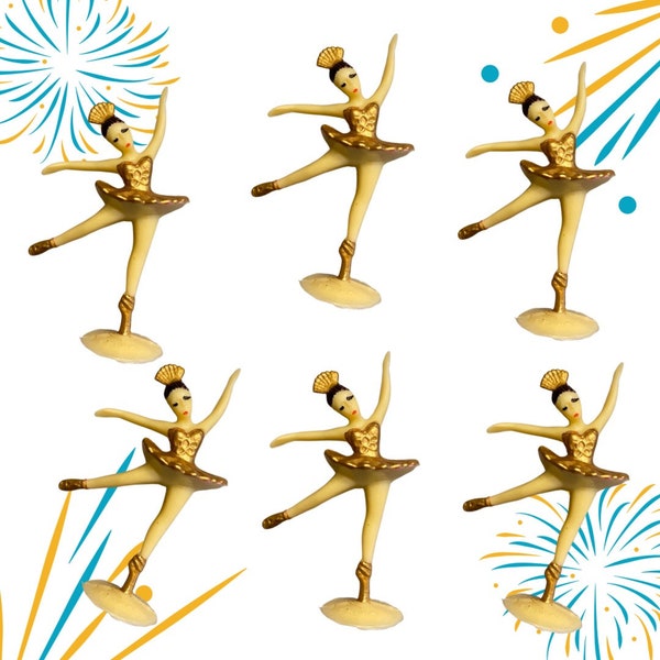 Gold Retro Ballerina Cupcake Toppers, set of 6, Gold, Lisa Kettell Designs