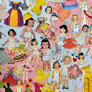 Retro Paper Doll Party Bundle, Ephemera, 65 Pieces, Lisa Kettell Designs