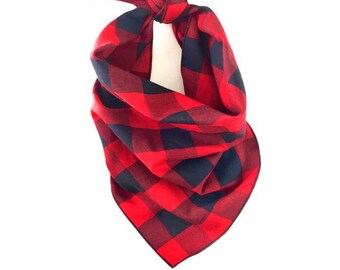 Red Buffalo Plaid Dog Bandana, Red Bandana, Buffalo Plaid Scarf-1" Plaid (Cotton)