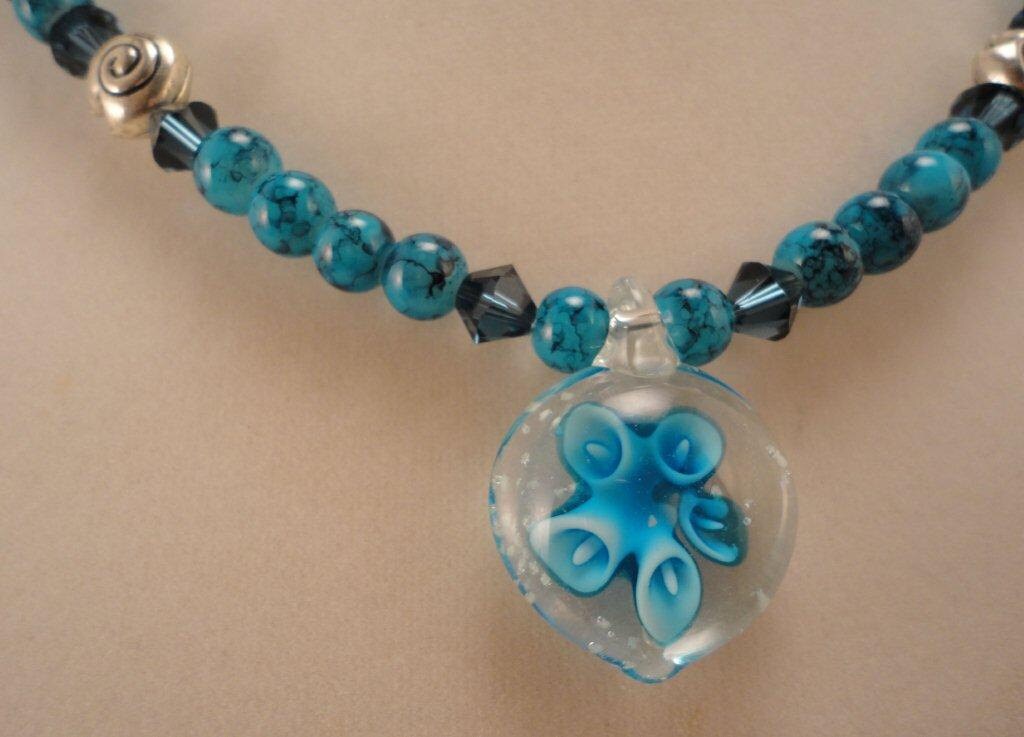 Necklace With a Blue Flower Pendant. - Etsy
