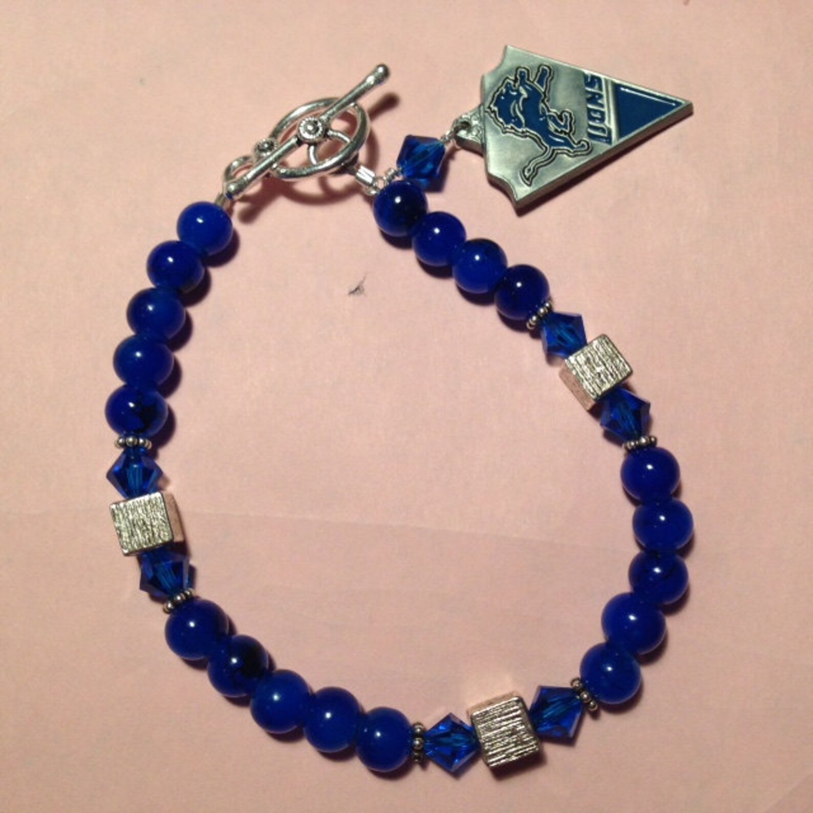 Blue Bead and Crystal Bracelet With a Detroit Lions Charm. If You Like