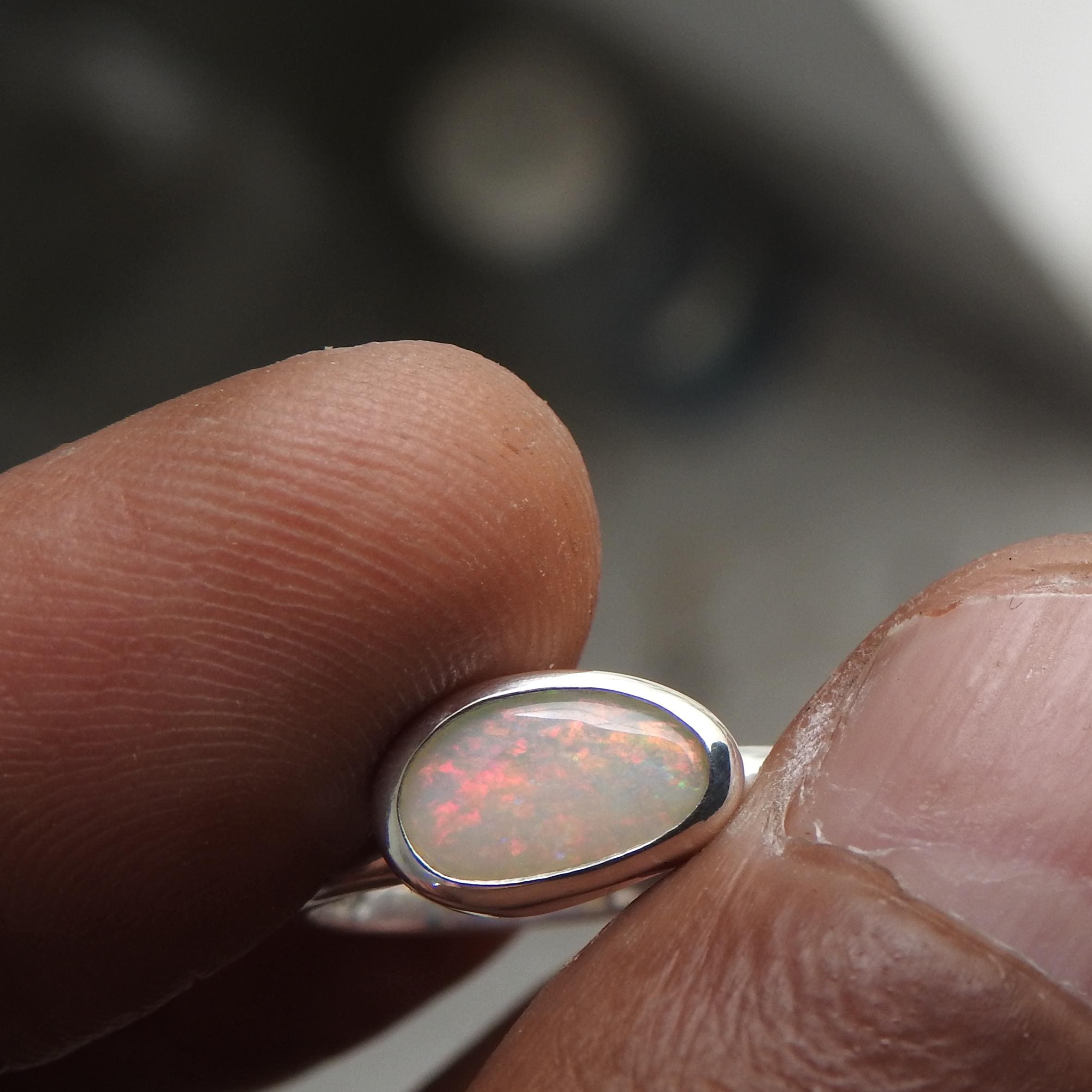 Natural Australian Coober Pedy Solid Opal Sterling Silver Ring