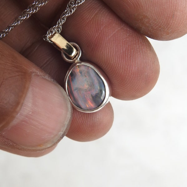 Solid Lightning Ridge Black Opal Pendant Necklace