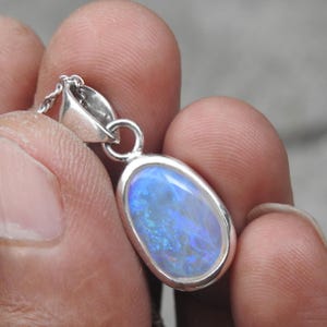 Solid Lightning Ridge Crystal Opal Sterling Silver Pendant Necklace