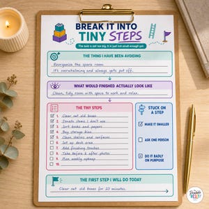 ADHD Task Breakdown Worksheet, Big Job to Tiny Steps Printable (PDF)
