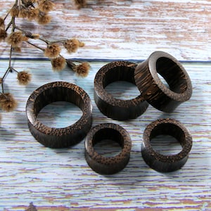 Hand Carved Wood Tunnel Earrings, Double Flared Body Jewelry Coconut Wood