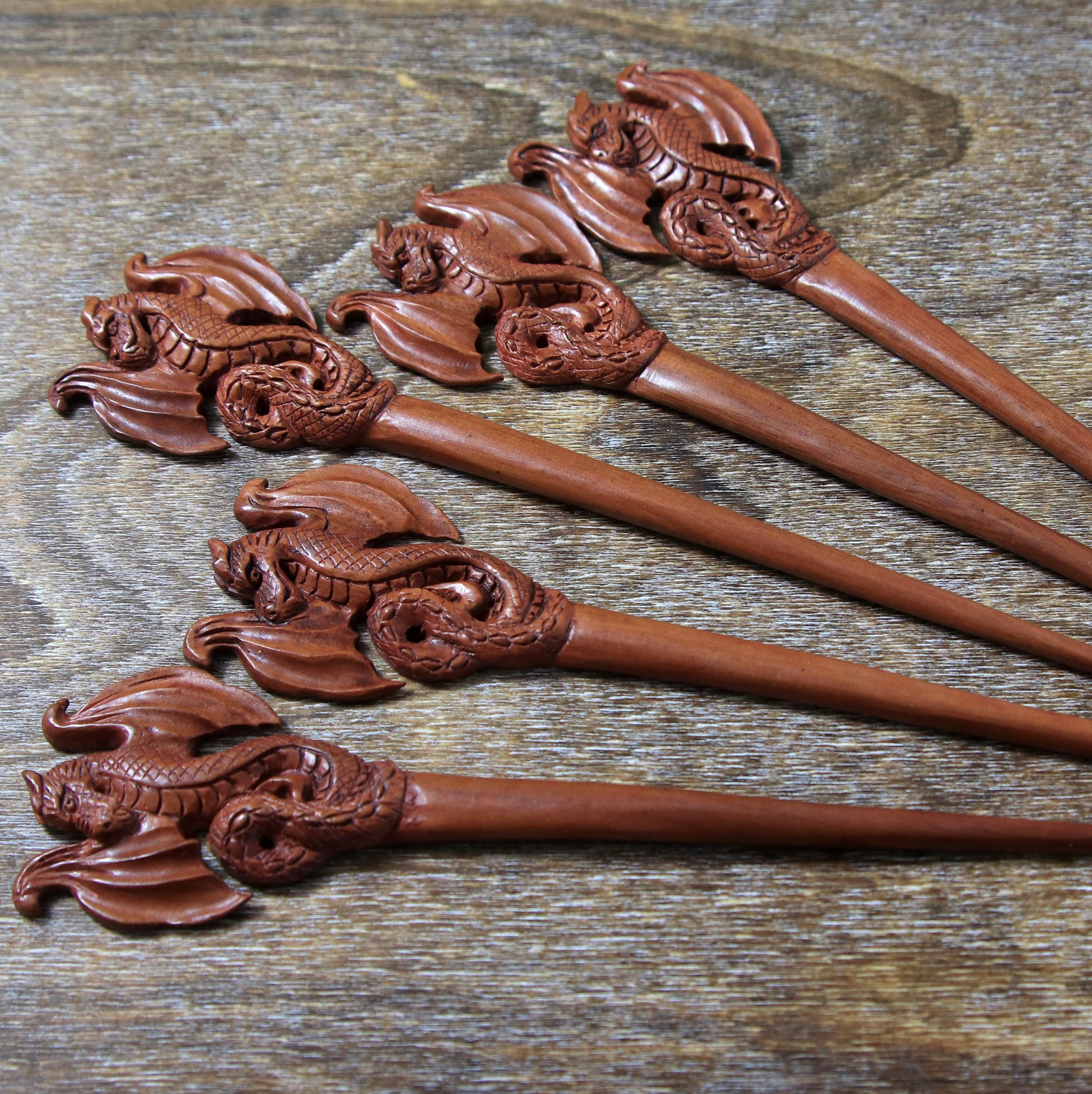 Hand carved dragon hair pick from Laos Amazon.com : JWL (1) Laos Rosewood Two Prong Curved 5 Inch  main image 3