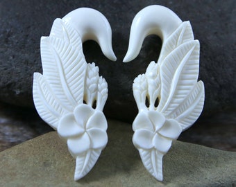 00G Hand Carved Bone Gauge Earrings Organic Jewelry
