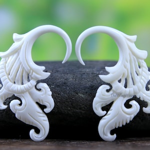 8G Stretcher Earrings Real Gauge Bone 1/8&quot; Organic Hand Carved Earring Pair