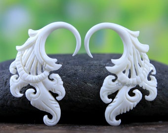 8G Stretcher Earrings Real Gauge Bone 1/8" Organic Hand Carved Earring Pair