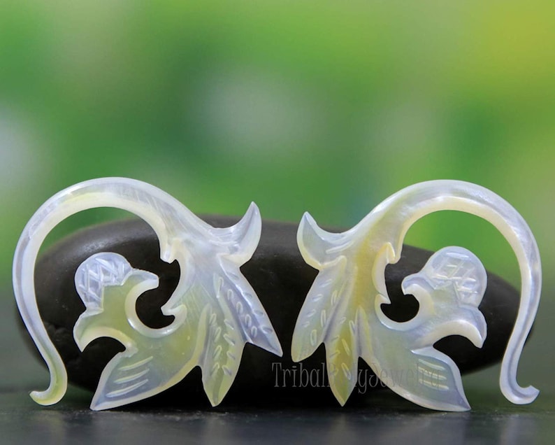 4GA Stretcher Earrings Real Gauge Mother of Pearl 316 Organic Hand Carved AAA Earring Pair 5.0mm