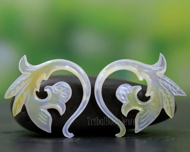 4GA Stretcher Earrings Real Gauge Mother of Pearl 316 Organic Hand Carved AAA Earring Pair 5.0mm
