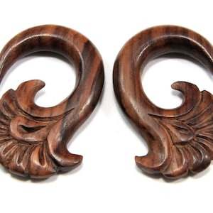 0G Earrings Real Wood Spiral Gauge Carved Wood Body Jewelry 8mm