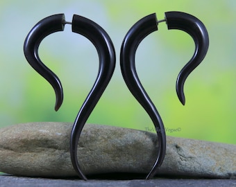 Fake Gauge Earrings Carved Bull Horn Contemporary