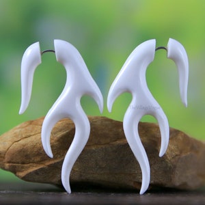 Hand Carved Real Bone Faux Gauge Earrings