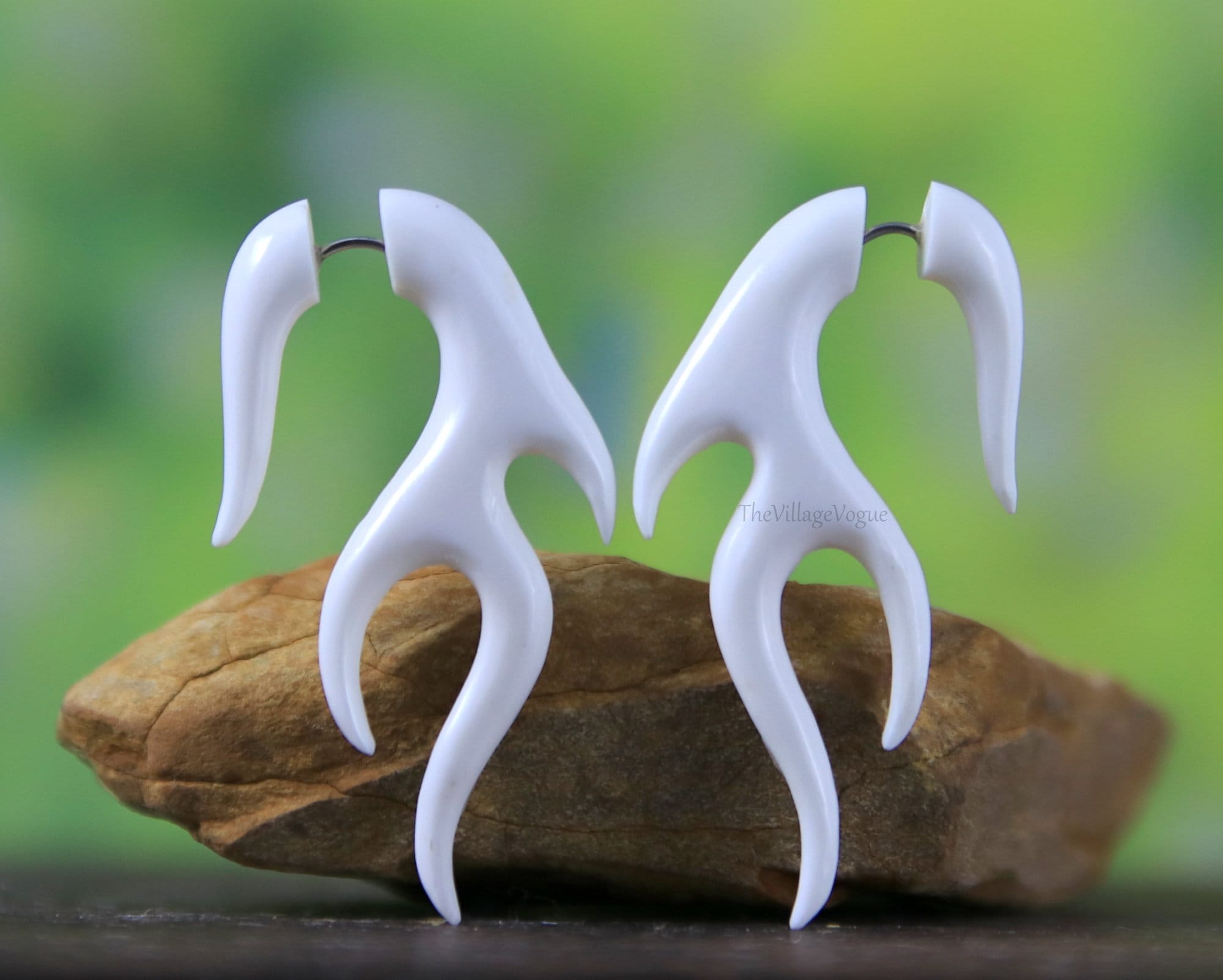 Hand Carved Real Bone Faux Gauge Earrings