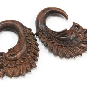 Hand Carved Wood Gauge Earrings 1G 7mm Traditional Style