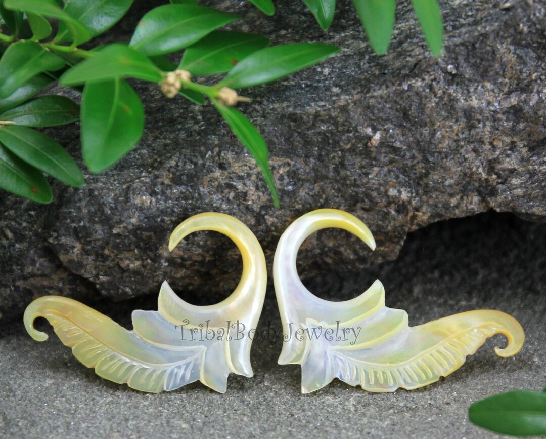 2G Mother of Pearl Gauge Earrings Hand Carved Shell Etsy