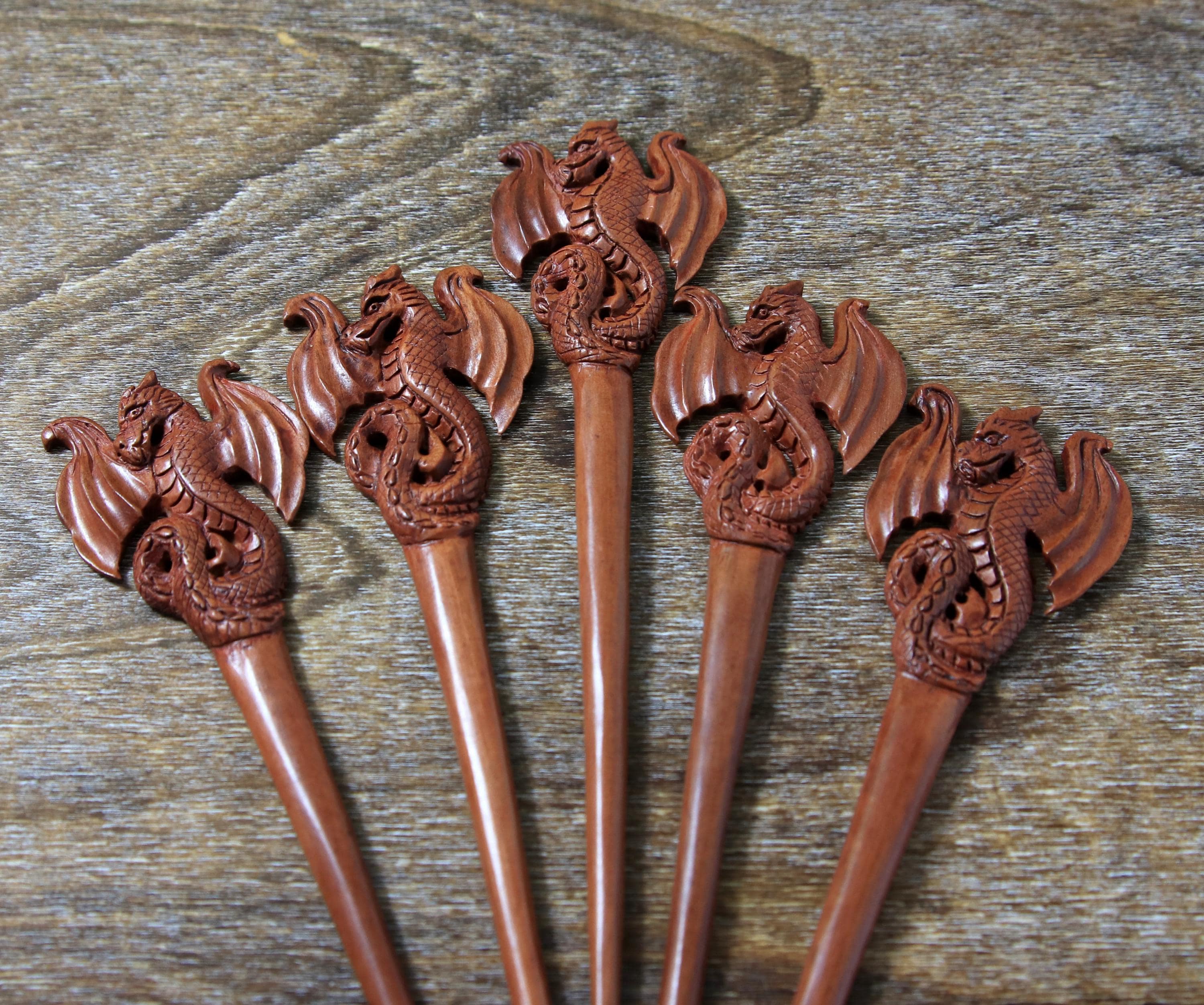 Hand carved dragon hair pick from Laos Amazon.com : JWL (1) Laos Rosewood Two Prong Curved 5 Inch  main image 4