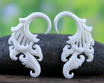 6G Gauge Earrings Hand Carved Bone 5/32" 4mm Organic Jewelry