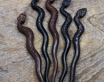 Hand Carved Wood Hair Stick – Snake Serpent Design