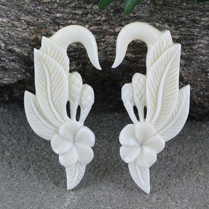 10G Hand Carved Bone Real Gauge Earrings Organic Jewelry