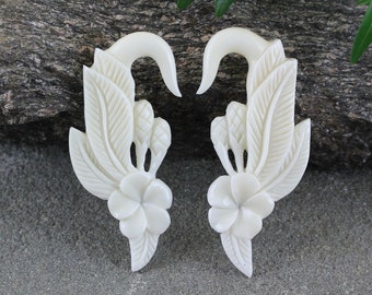10G Hand Carved Bone Real Gauge Earrings Organic Jewelry