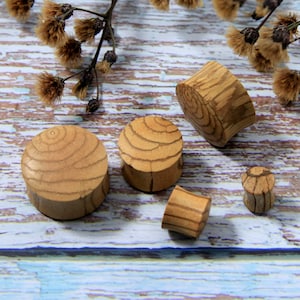 A Pair of Hand Carved Wood Gauge Earrings, Double Flared Ear Plug