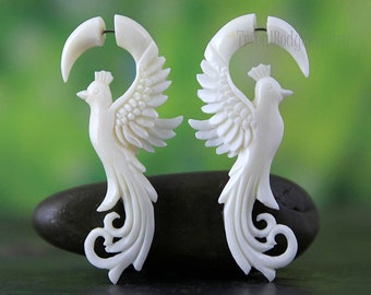 Bird of Paradise Fake Gauge Bone Earring Pair Organic Jewelry Cheater Gauges Faux Gauged