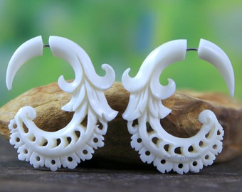 Cheater Gauges Organic Fake Gauge Bone Earrings Balinese Design