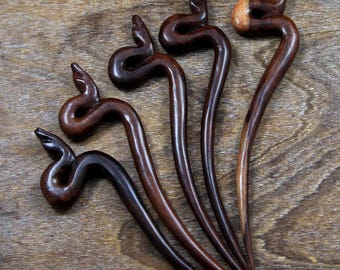 Snake Hair Pin, Hand Carved Wood Serpent Carving Hair Stick Accessories