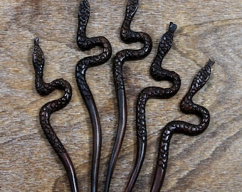 Hand Carved Wood Snake Hair Stick – Serpent Hair Pin
