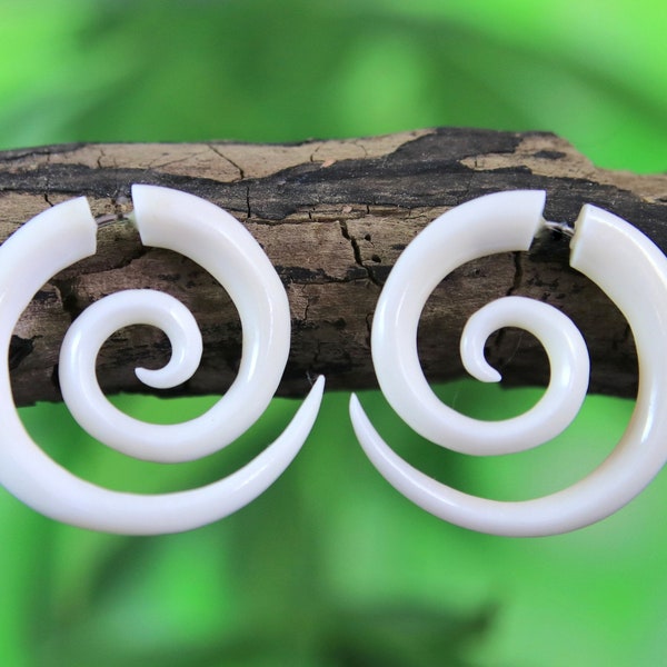 Fake Gauge Earrings Spiral Carved Bone Faux Plug