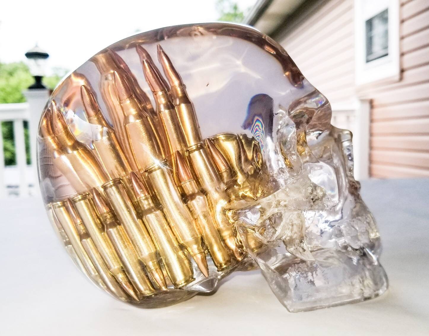 Resin Skull Sculpture Human Skull Hunting Gift Bullet Gift Etsy