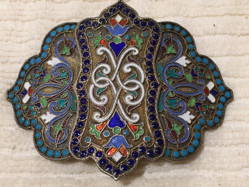 Russian Belt Buckle Antique Enameled Cloisonne Silver Marked Etsy