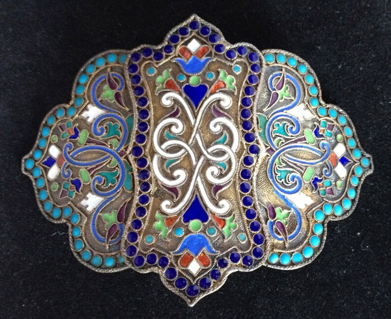 Russian Belt Buckle Antique Enameled Cloisonne Silver Marked Etsy