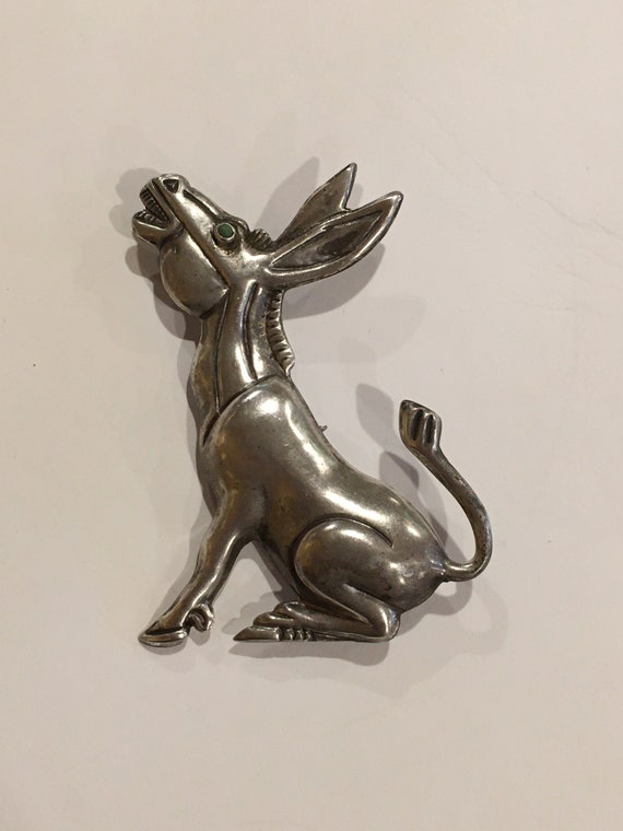 Silver Donkey Burro Brooch Pin