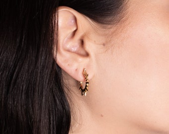 Mini Sunburst Hoop Earrings Gold