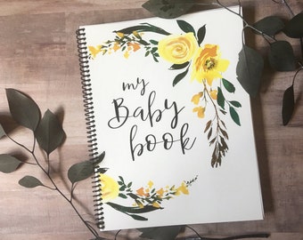 Baby Book | personalized baby book, Yellow floral book