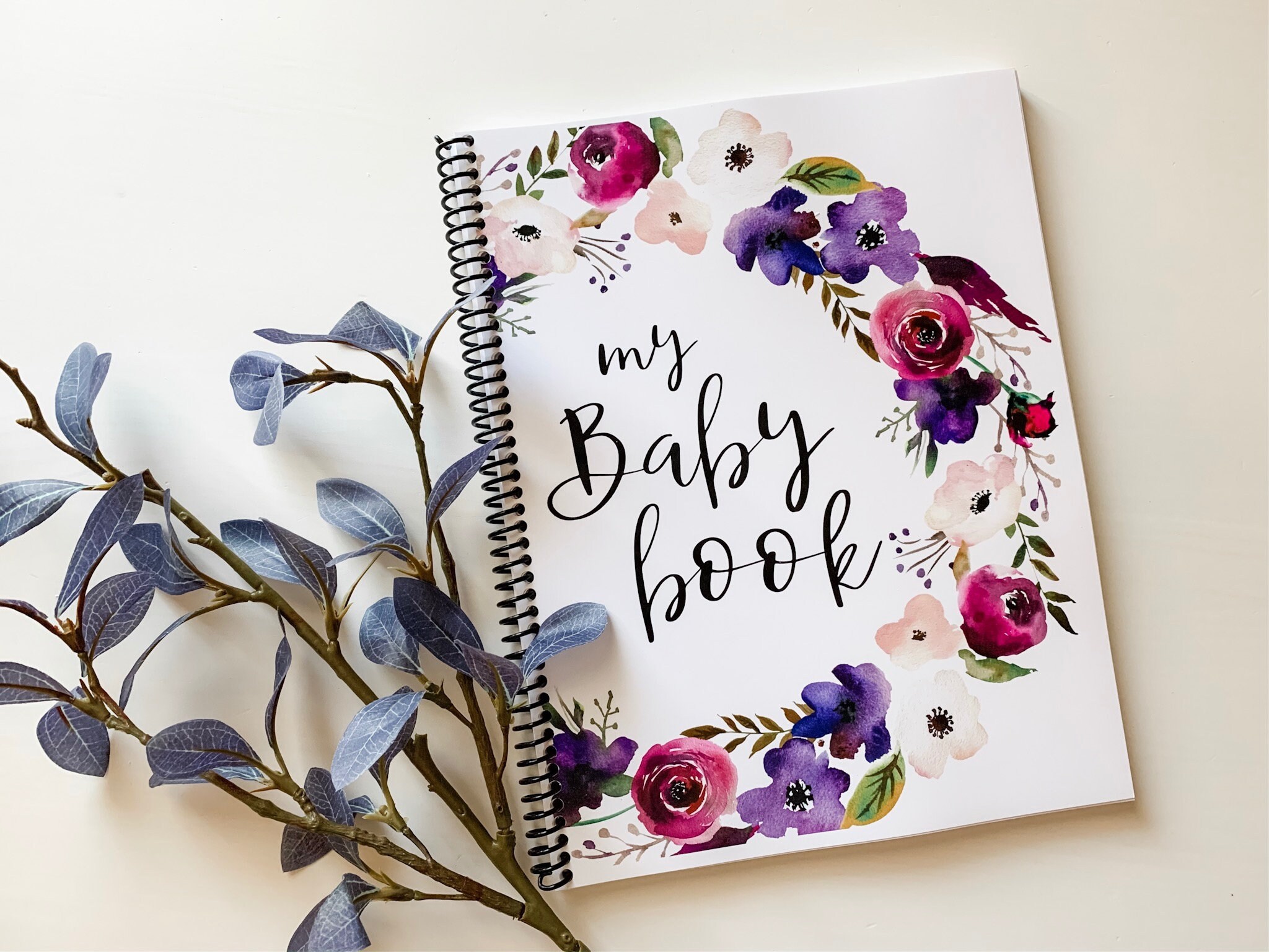 Baby Book | Personalized Baby Book, Pink \u0026 Purple Floral Book - Etsy, image size:2048x1536