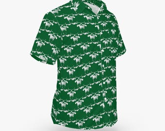 Green Danzig Skull Pattern Hawaiian Style Button Down Tee
