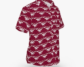 Red Danzig Skull Pattern Hawaiian Style Button Down Tee