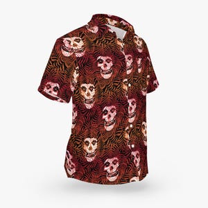 Crimson Ghost "Hidden in the Palm Trees" Pattern Hawaiian Style Button-Down Tee