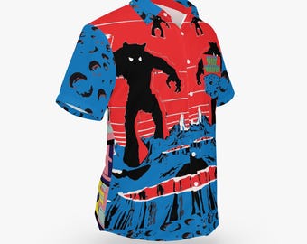 Space Invaders II Red Arcade Cabinet Hawaiian Style Button-Down Tee