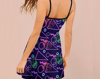 Crimson Ghost 80's Neon Sign Pattern Spaghetti Dress