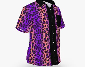 Rainbow Cheetah Print Pattern Hawaiian Style Button-Down Tee