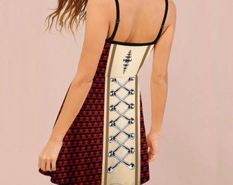 Red & Black Danzig Skull Rockabilly Style Spaghetti Dress