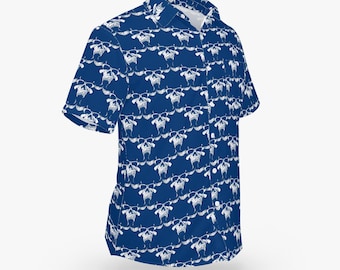 Blue Danzig Skull Pattern Hawaiian Style Button Down Tee