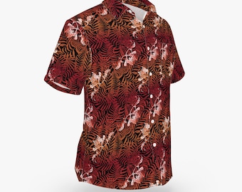 Skull "Hidden in the Palm Trees" Pattern Hawaiian Style Button-Down Tee - Danzig Inspired
