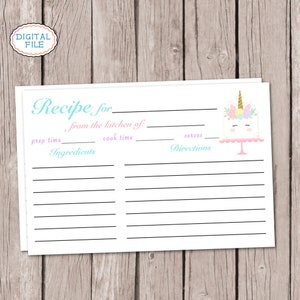 Recipe Cards - Unicorn Recipe Cards - Unicorn Baking - Baking Birthday - Kid Recipe Cards